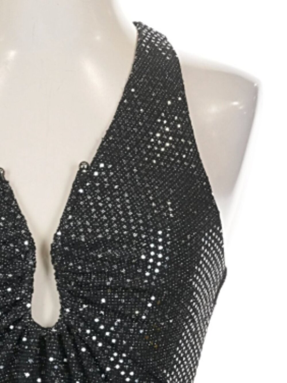 Adrianna Papell Black Sequined U-Wire Halter Tunic Top - Size 4 - Picture 3 of 10